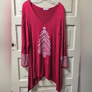 Unity World Wear Handkerchief Hem Bedazzled Christmas Tree Graphic Dress Tunic